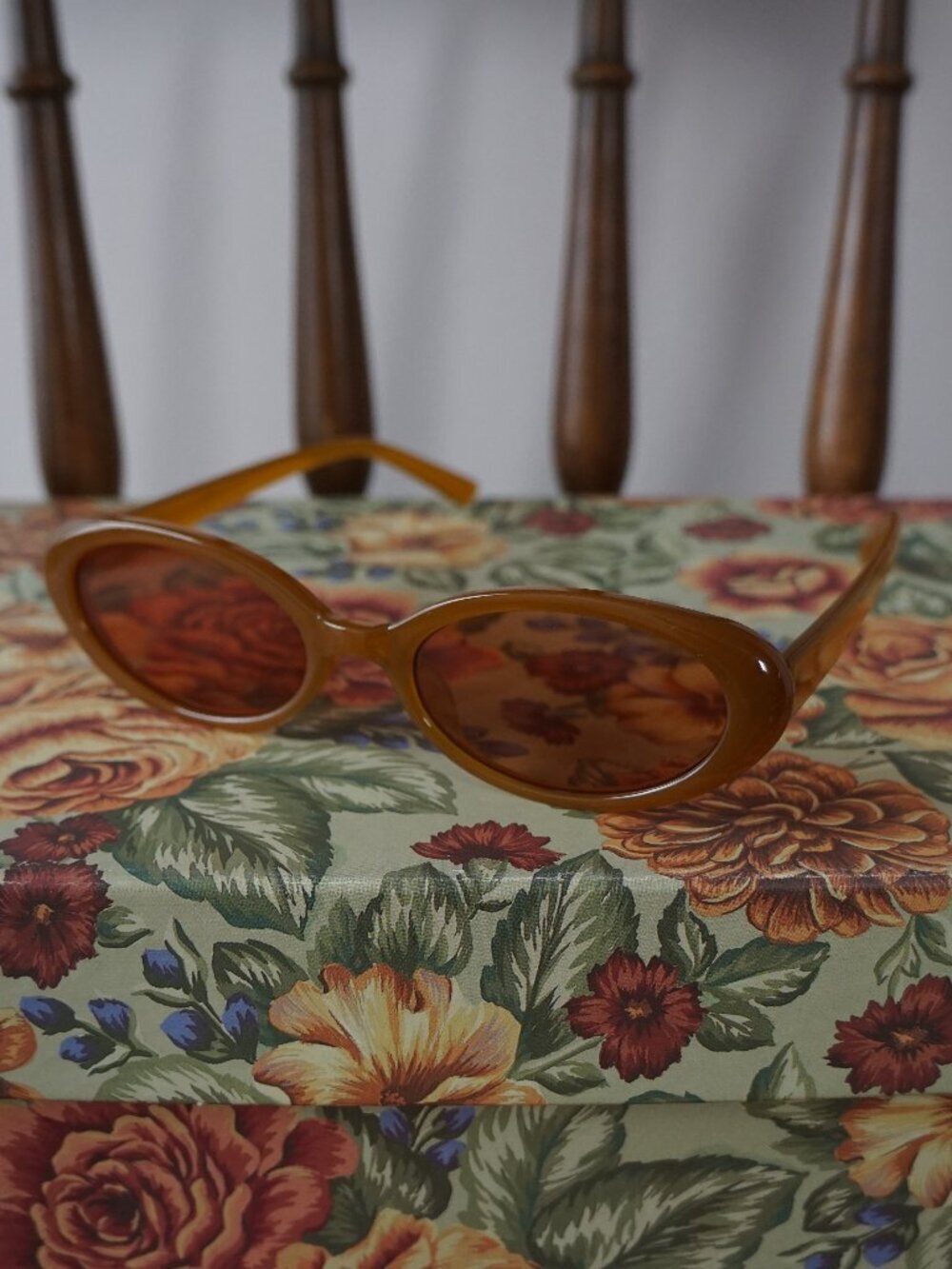 Caramel Oval Brown Tint Sunglasses Y2K
